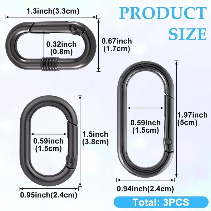 STSTR 3pcs Oval Spring Ring Clips, Metal Keyring Purse Clip, Heavy Duty Opening O Ring Carabiner for Keychains,Backpacks, Keys - Image 2